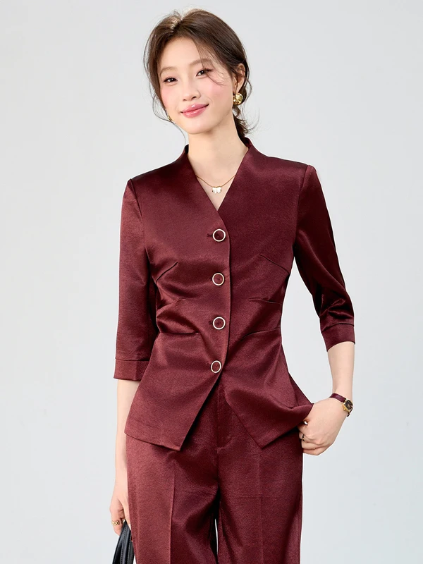 Elegant Acetate Satin Business Suit Set Women's Spring Summer New Style Ladylike Waist-Cinching OL Suit Commute Fashion
Elegant Acetate Satin Business Suit Set Women's Spring Summer New Style Ladylike Waist-Cinching OL Suit Commute Fashion
