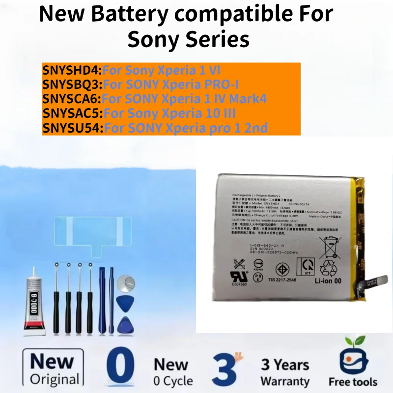 New Battery compatible For Sony Xperia 1 Ⅵ/Xperia PRO-I/Xperia 1 IV Mark4/Xperia 10 III/Xperia pro 1 2nd Batteries+ Free Tools
New Battery compatible For Sony Xperia 1 Ⅵ/Xperia PRO-I/Xperia 1 IV Mark4/Xperia 10 III/Xperia pro 1 2nd Batteries+ Free Tools