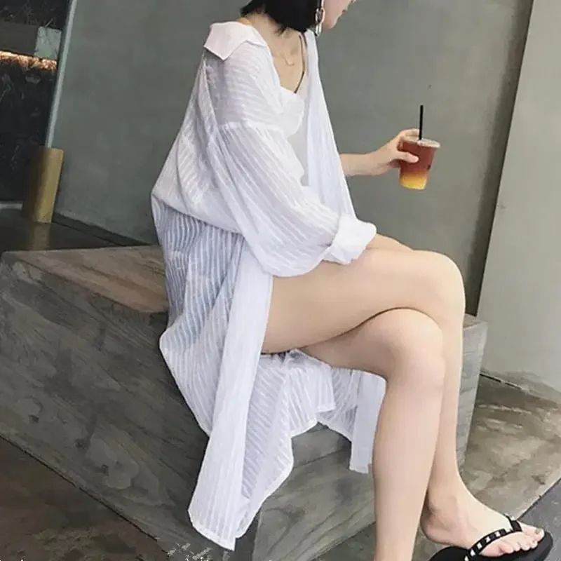 Summer Sun Protection Shirt Women Turn Down Collar Button Up Long Sleeve White Long Blouse Ladies Shirts Women Loose Coat JJ23
Summer Sun Protection Shirt Women Turn Down Collar Button Up Long Sleeve White Long Blouse Ladies Shirts Women Loose Coat JJ23