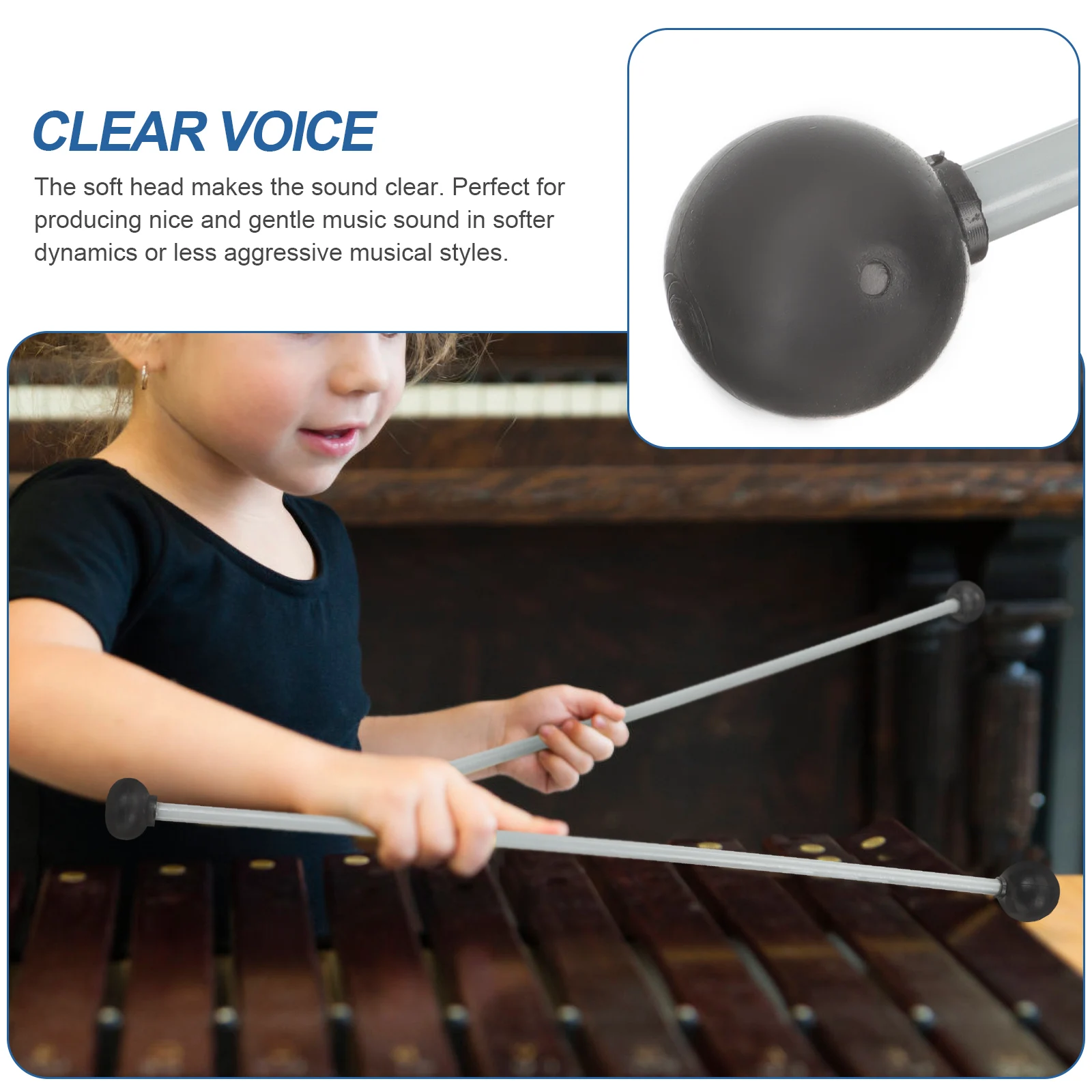 2Pcs Double-Head Xylophone Mallets Soft Rubber Head Durable Percussion Sticks for Marimba Drumsticks Musical Instrument
2Pcs Double-Head Xylophone Mallets Soft Rubber Head Durable Percussion Sticks for Marimba Drumsticks Musical Instrument