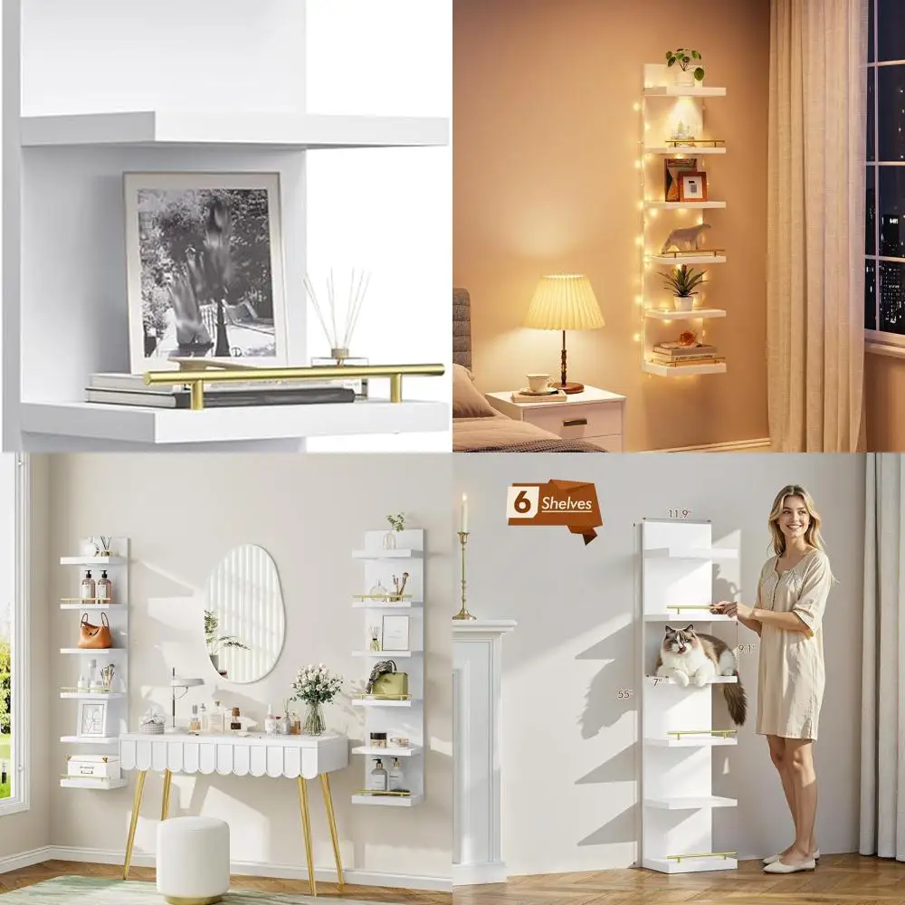 6-Tier White LED-Illuminated Floating Wall Shelf - Modern Display for Living Room, Bedroom, Vanity Storage
6-Tier White LED-Illuminated Floating Wall Shelf - Modern Display for Living Room, Bedroom, Vanity Storage