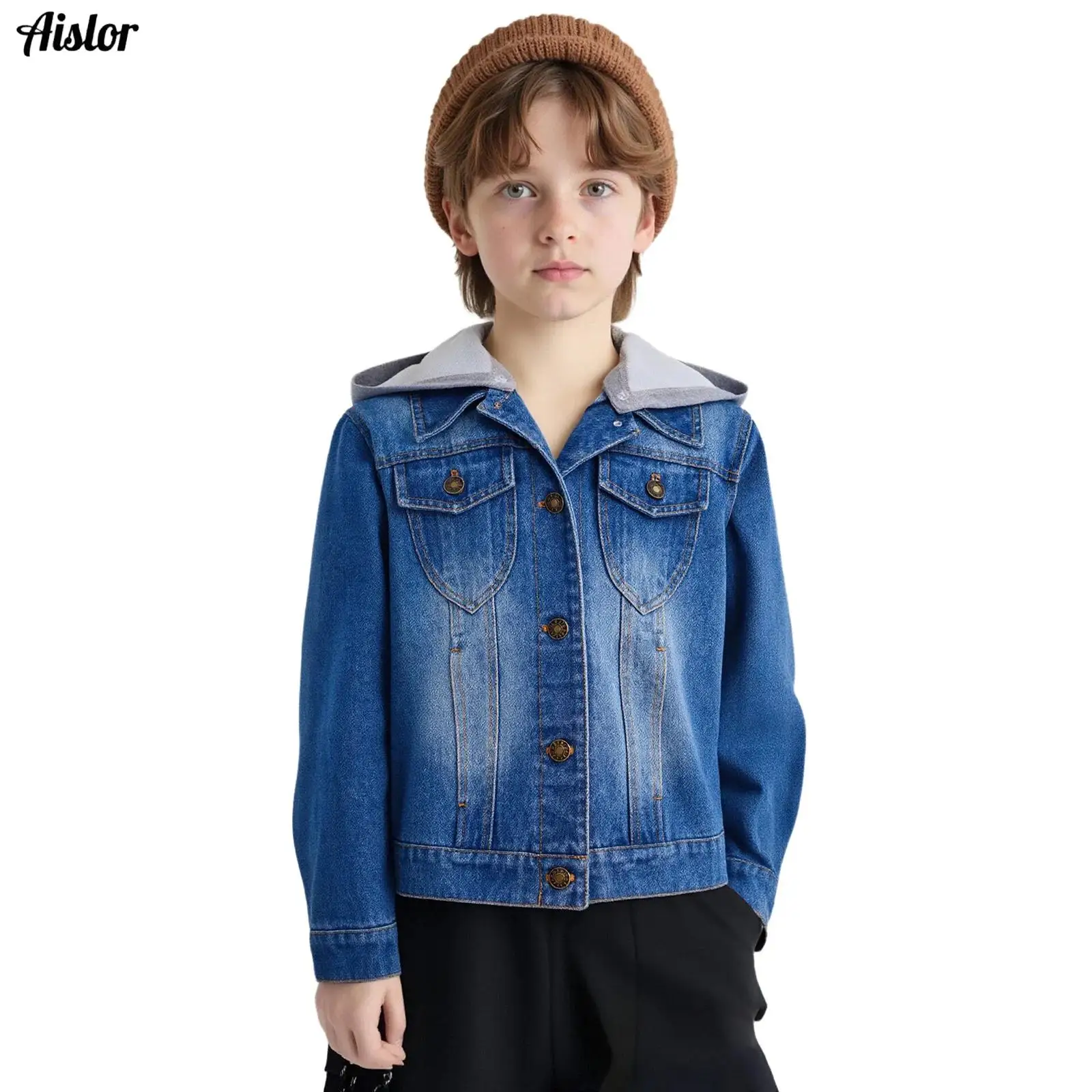Kids Boys Girls Denim Jacket Sping Fall Fashion Turn-Down Collar Long Sleeves Buttons Pockets Coat with Removable Hood Outwear
Kids Boys Girls Denim Jacket Sping Fall Fashion Turn-Down Collar Long Sleeves Buttons Pockets Coat with Removable Hood Outwear