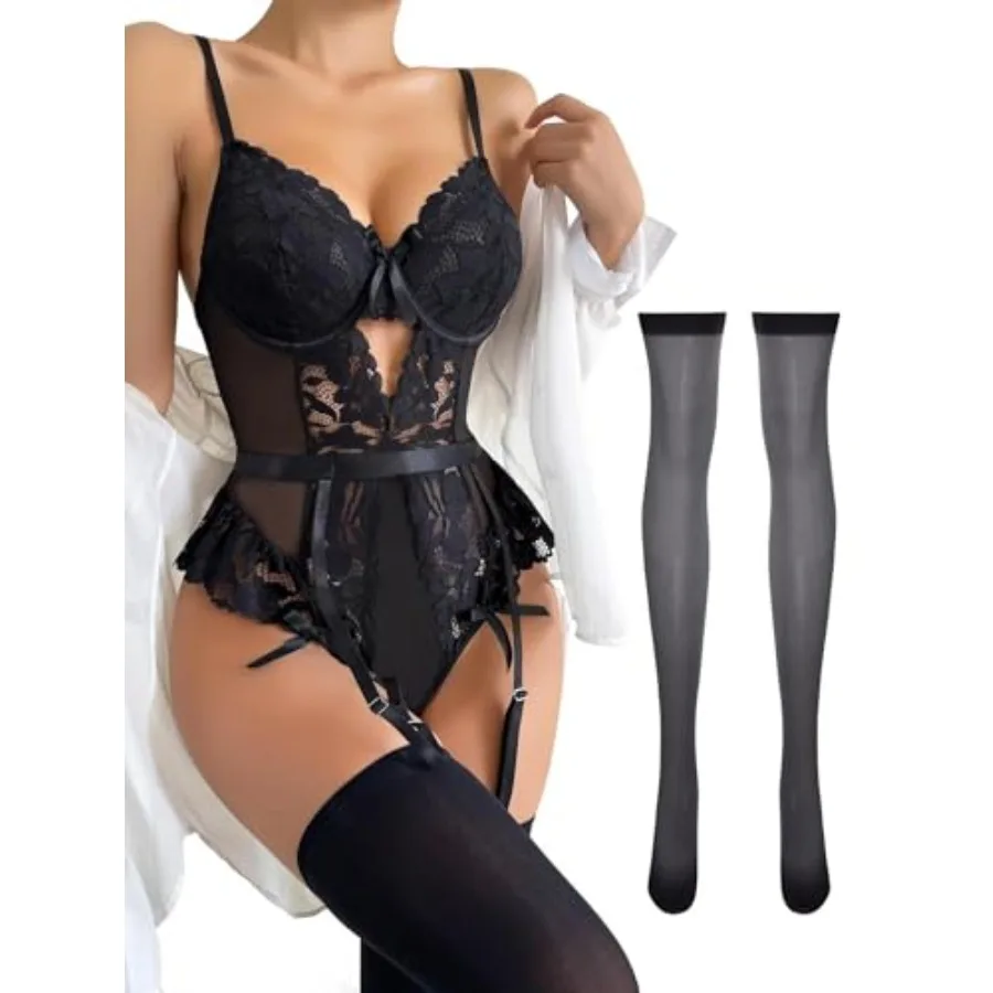 Lilosy Sexy Lace Mesh Top Underwire Garter Lingerie Set 3 Pcs
Lilosy Sexy Lace Mesh Top Underwire Garter Lingerie Set 3 Pcs