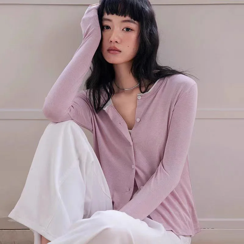 Spring Summer Lyocell Wool Cardigan Women Soft Round Neck Long Sleeve Single Breasted Tops
Spring Summer Lyocell Wool Cardigan Women Soft Round Neck Long Sleeve Single Breasted Tops