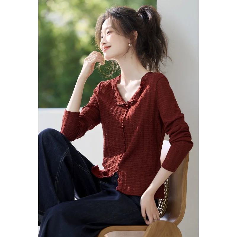 Long-sleeved Pleated Slit V-neck T-shirt Base Shirt for Women Fashion Casual Top
Long-sleeved Pleated Slit V-neck T-shirt Base Shirt for Women Fashion Casual Top
