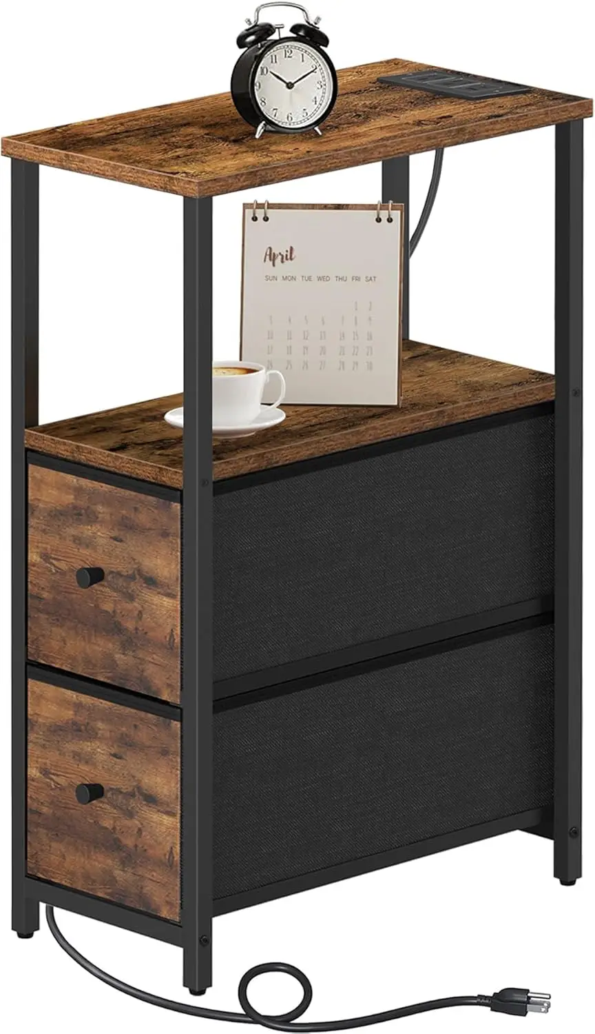 Small Narrow End Table with Charging Station, Side Table with Outlets, Nightstand with 2 Cloth Drawers, Couch Table, for Livi
Small Narrow End Table with Charging Station, Side Table with Outlets, Nightstand with 2 Cloth Drawers, Couch Table, for Livi
