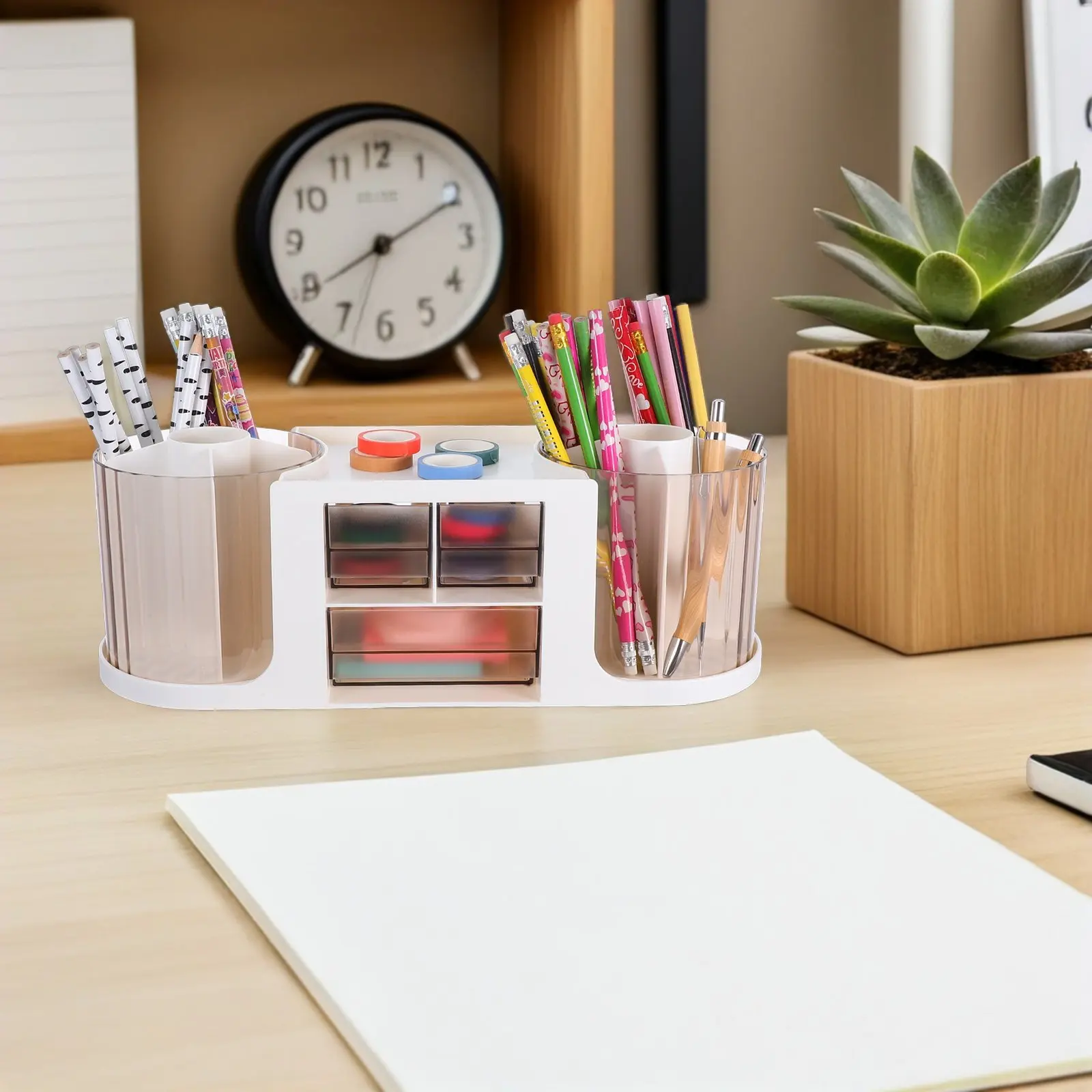 Dual Rotating Transparent Pen Holder Large Capacity Plastic Desk Organizer Office Home Classroom Stationery Storage Box
Dual Rotating Transparent Pen Holder Large Capacity Plastic Desk Organizer Office Home Classroom Stationery Storage Box