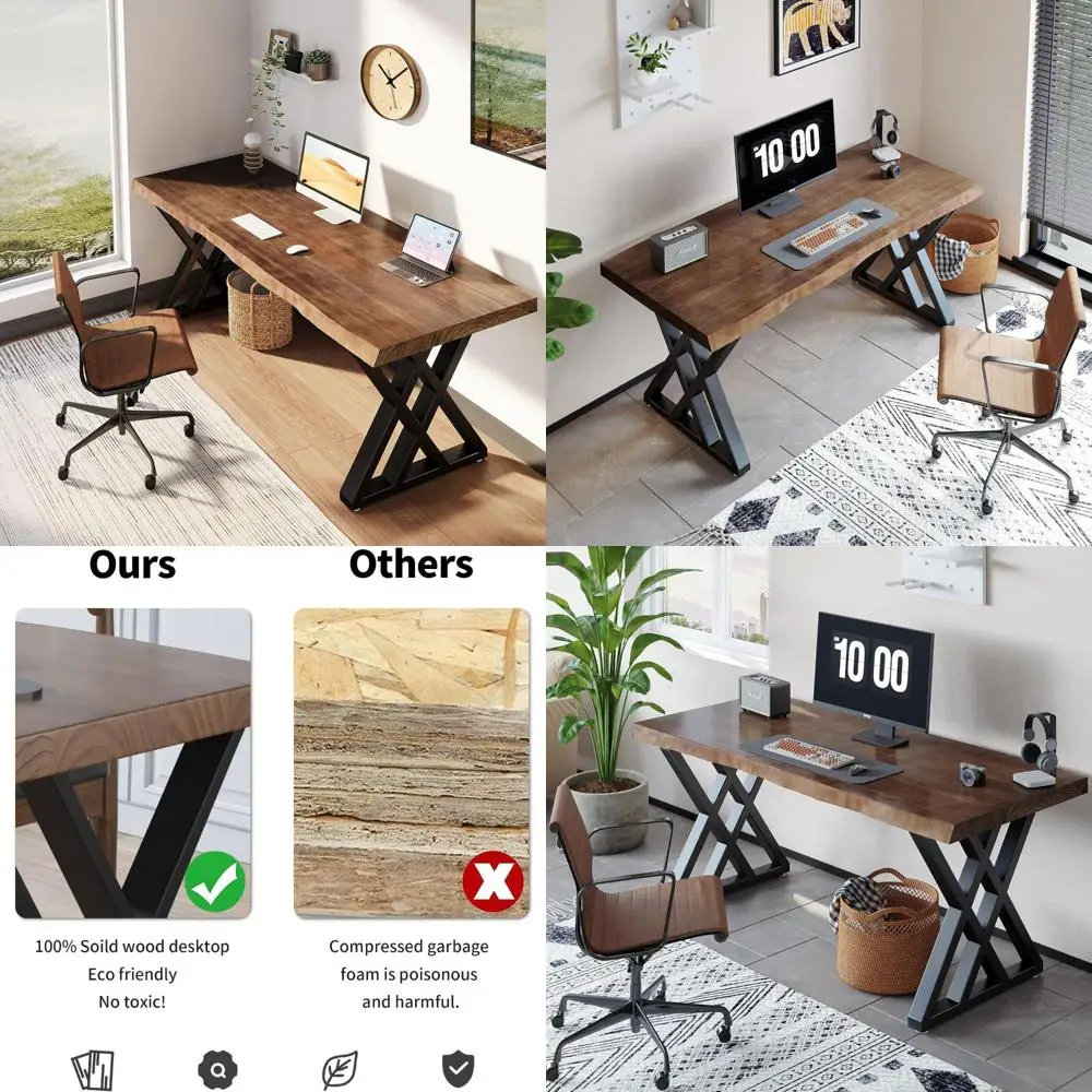 Contemporary Solid Wood Study Desk, 55-inch Writing Table with Black Metal Frame and Simple Modern Design
Contemporary Solid Wood Study Desk, 55-inch Writing Table with Black Metal Frame and Simple Modern Design