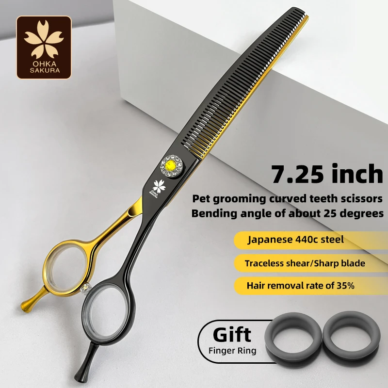 Профессиональные 7,25-дюймовые ножницы для ухода за собаками из черного золота, изогнутые ножницы для более тонких помех, ножницы для собак, японская сталь 440c
Профессиональные 7,25-дюймовые ножницы для ухода за собаками из черного золота, изогнутые ножницы для более тонких помех, ножницы для собак, японская сталь 440c
