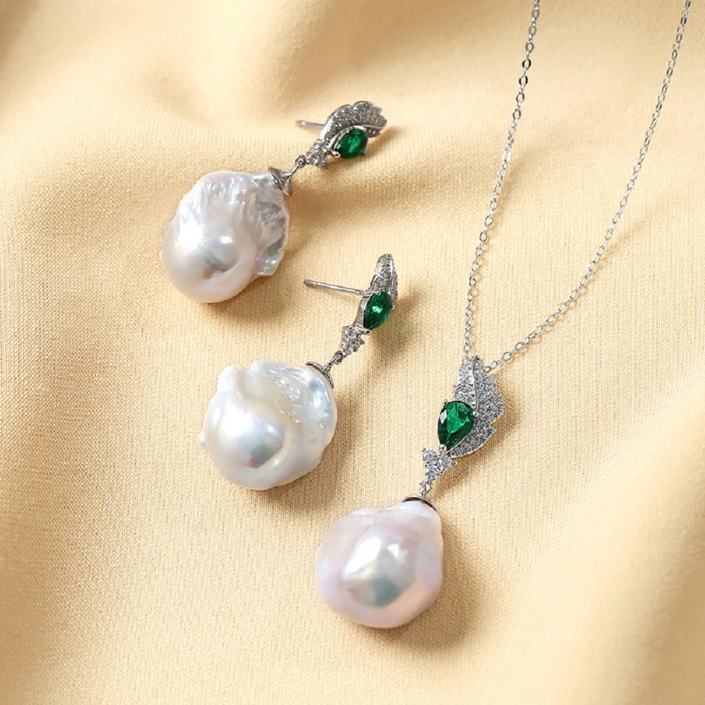 Natural Pearl Pendant AAA13-20m Premium Green Crystal South Sea Baroque Pearl Earrings+Pendant 925, 18 inch
Natural Pearl Pendant AAA13-20m Premium Green Crystal South Sea Baroque Pearl Earrings+Pendant 925, 18 inch