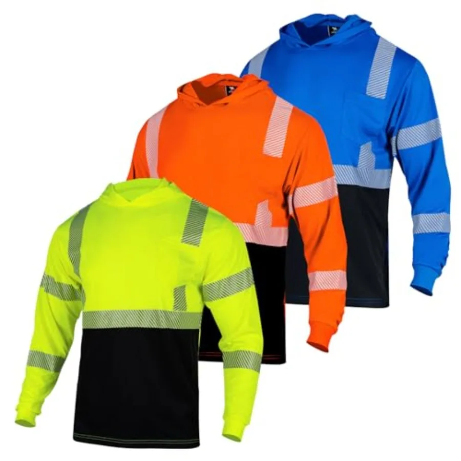 3pcs Safety Reflective High Visibility Long Sleeve ANSI Class 3 Hi Vis Construction Work T Shirts for Men with Hood
3pcs Safety Reflective High Visibility Long Sleeve ANSI Class 3 Hi Vis Construction Work T Shirts for Men with Hood