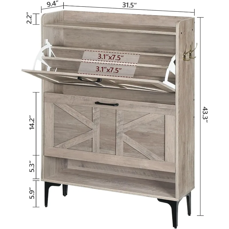 Shoe Storage Cabinet, Shoe Organizer with 2 Flip Drawers, Hidden Shoe Storage
Shoe Storage Cabinet, Shoe Organizer with 2 Flip Drawers, Hidden Shoe Storage