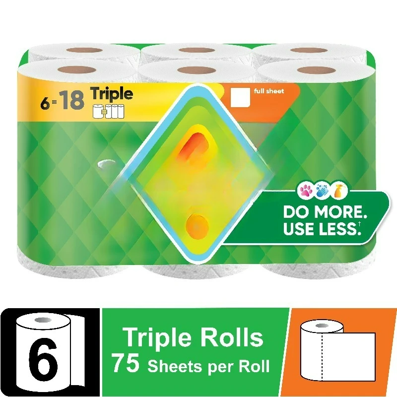 Paper Towels Full Sheet White, 6 Triple Rolls, 75 Sheets per Roll
Paper Towels Full Sheet White, 6 Triple Rolls, 75 Sheets per Roll