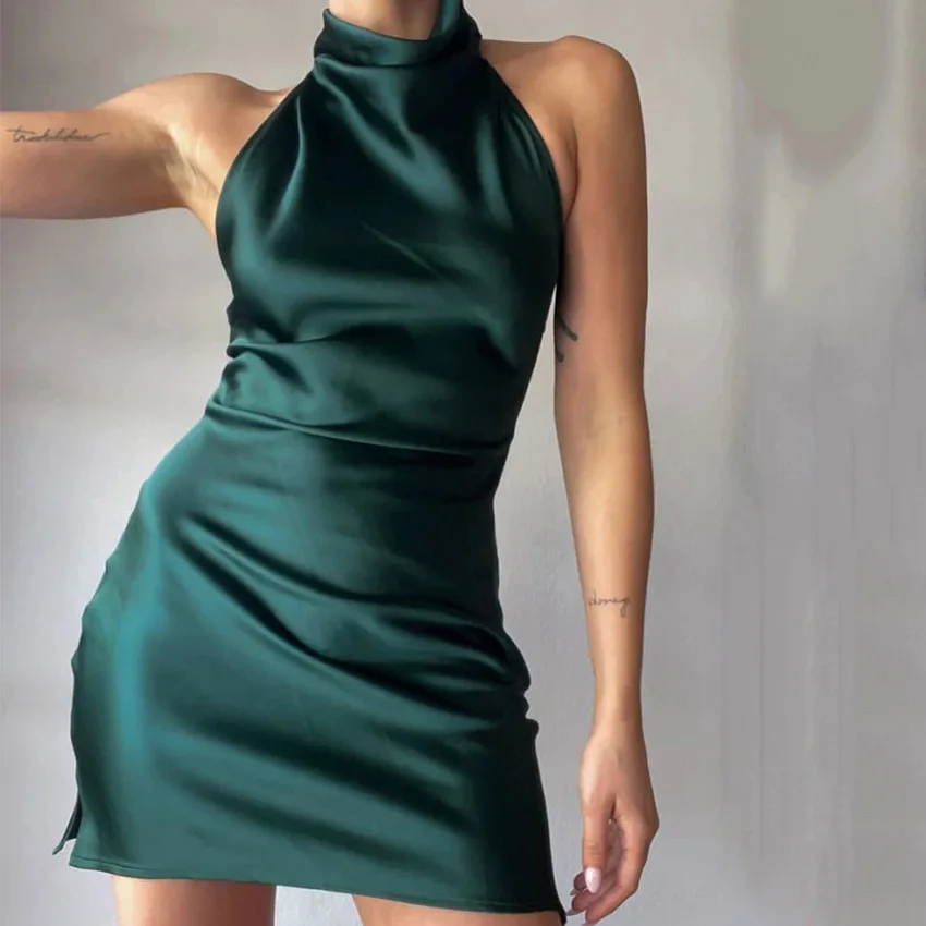 European and American Style Halter Neck Short Dress, Satin, Sexy, Slim Fit, Sleeveless, Elegant, Fashionable Bodycon Dress
European and American Style Halter Neck Short Dress, Satin, Sexy, Slim Fit, Sleeveless, Elegant, Fashionable Bodycon Dress