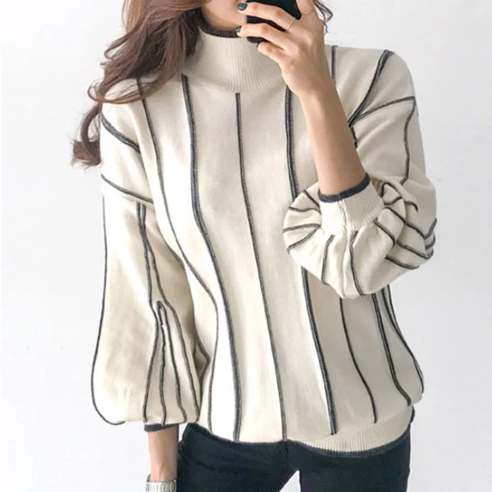 Women Turtleneck Knitted Sweater Elegant Solid Color Clothes Ladies White Striped Pullover Loose Ladies Turtleneck Top Ladies
Women Turtleneck Knitted Sweater Elegant Solid Color Clothes Ladies White Striped Pullover Loose Ladies Turtleneck Top Ladies