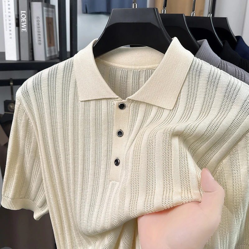 High end knitted solid color short sleeve polo shirt soft comfort summer casual breathable luxury T-shirt fashion new men's wear
High end knitted solid color short sleeve polo shirt soft comfort summer casual breathable luxury T-shirt fashion new men's wear