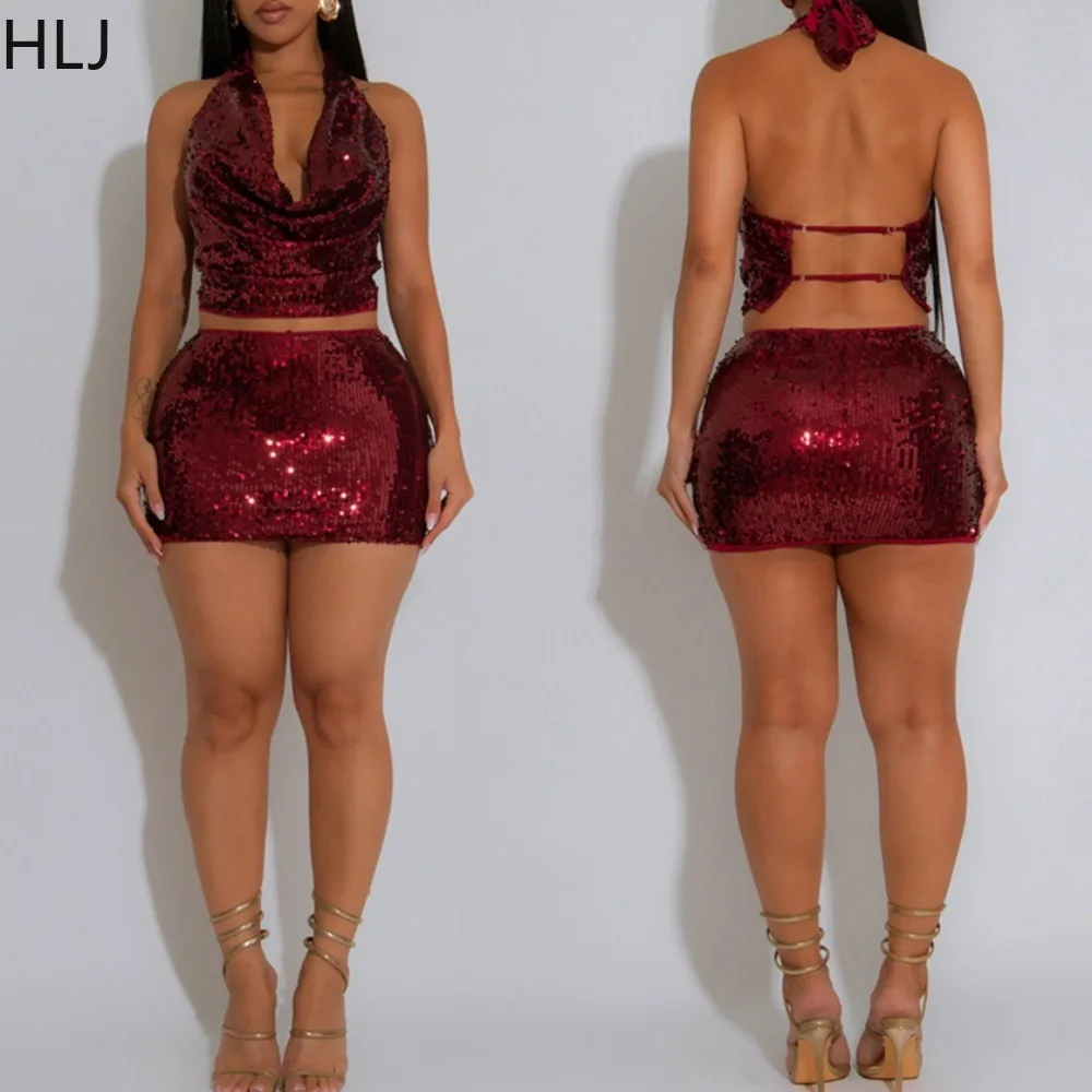 HLJ Sexy Sequin Patchwork Woman 2 Piece Set Outfit Halter Deep V-neck Sleeveless Backless Crop Top + Skirt Female Party Clubwear
HLJ Sexy Sequin Patchwork Woman 2 Piece Set Outfit Halter Deep V-neck Sleeveless Backless Crop Top + Skirt Female Party Clubwear