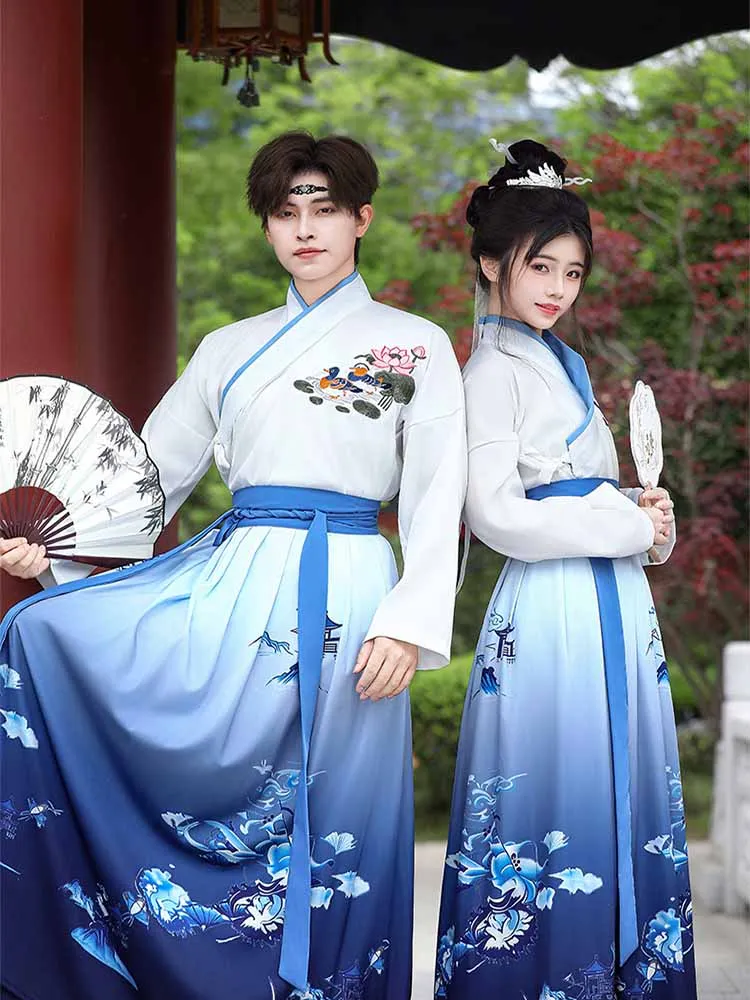 Modern Hanfu for Men&Women Traditional Chinese embroidery Gradient blue Hanfu Couples Halloween Cosplay Costume Plus Size
Modern Hanfu for Men&Women Traditional Chinese embroidery Gradient blue Hanfu Couples Halloween Cosplay Costume Plus Size