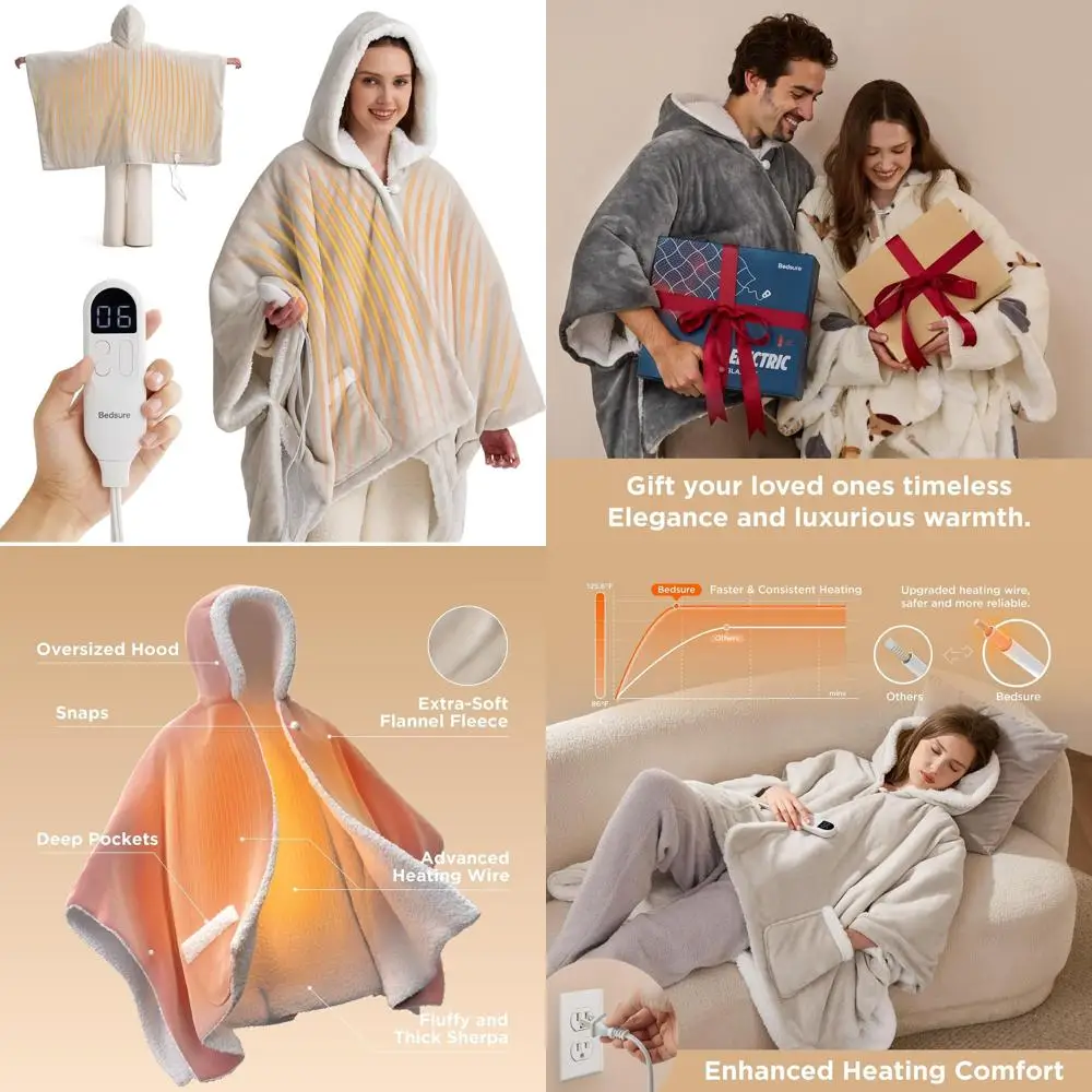 Electric Sherpa Hoodie Blanket for Women, Warm Wearable Shawl Poncho, Auto-Off, 55x64 Cream
Electric Sherpa Hoodie Blanket for Women, Warm Wearable Shawl Poncho, Auto-Off, 55x64 Cream