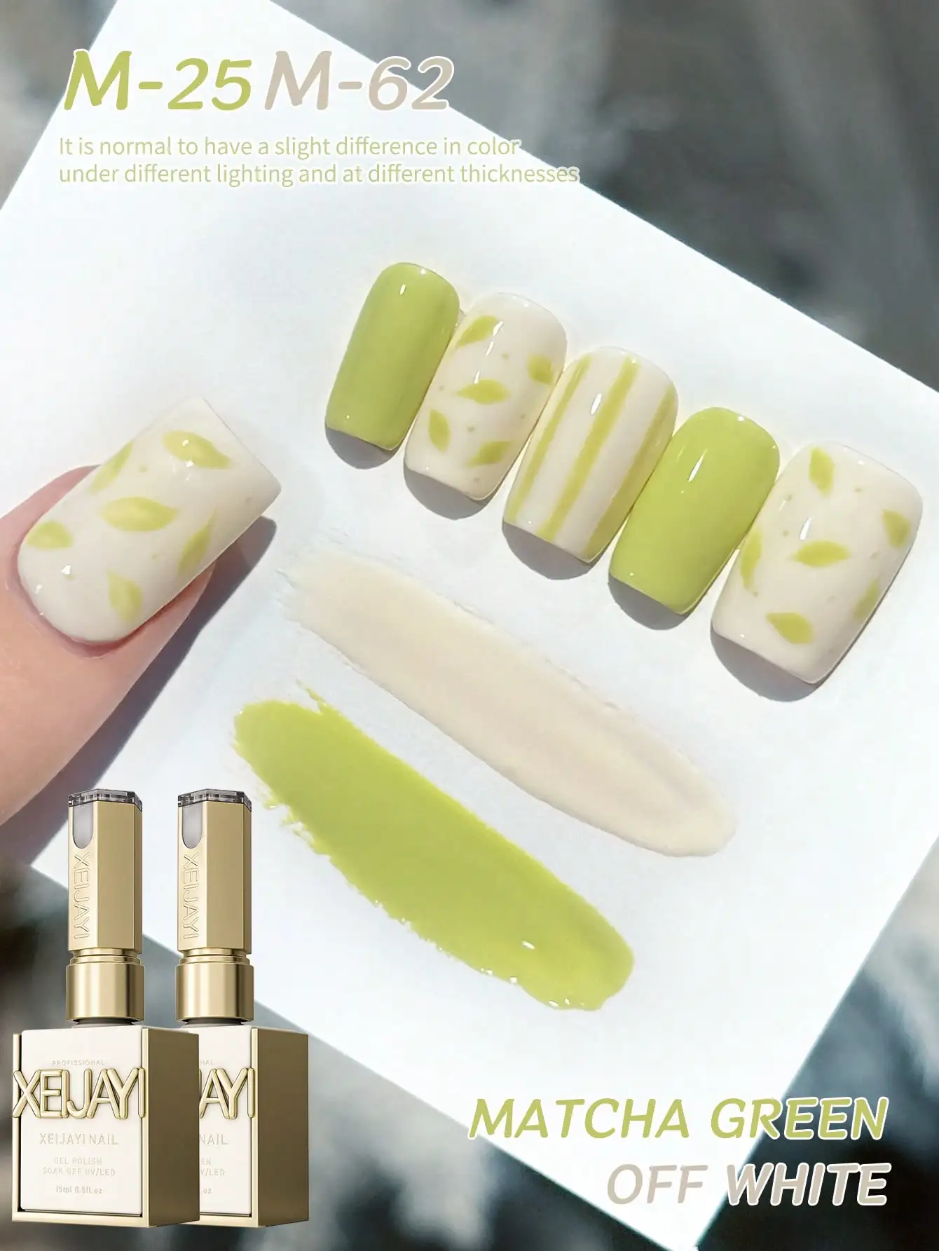 XEIJAYI 2pcs 15ML White And Matcha Green Nail Gel Set Semi Permanent Nail Art Soaking UV LED Nail Salon DIY Nail Salon Gel
XEIJAYI 2pcs 15ML White And Matcha Green Nail Gel Set Semi Permanent Nail Art Soaking UV LED Nail Salon DIY Nail Salon Gel
