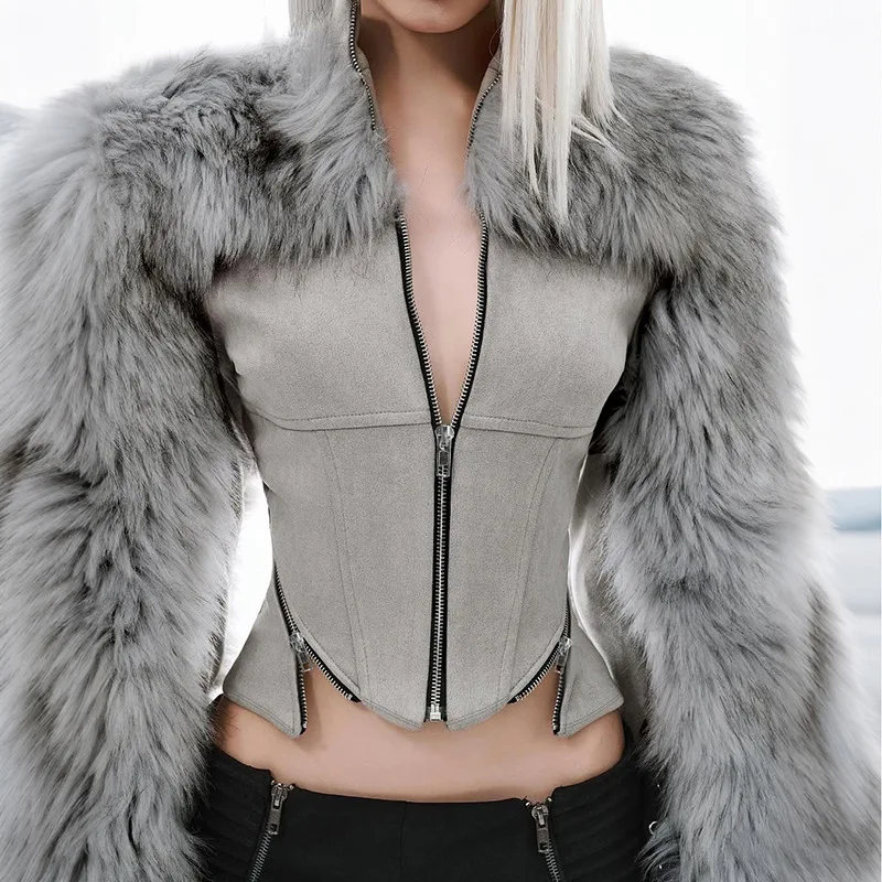 Женская мода из искусственного меха в стиле пэчворк, тонкие куртки с воротником-стойкой и длинными рукавами на молнии, пальто, уличная одежда, укороченные топы, верхняя одежда
Женская мода из искусственного меха в стиле пэчворк, тонкие куртки с воротником-стойкой и длинными рукавами на молнии, пальто, уличная одежда, укороченные топы, верхняя одежда