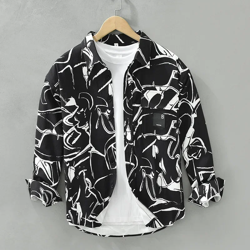 Корейские модные рубашки с принтом, мужская уличная одежда с длинными рукавами, молодежный свободный топ, весенне-осенняя повседневная рубашка с пузырьками с лацканами, литературная одежда
Корейские модные рубашки с принтом, мужская уличная одежда с длинными рукавами, молодежный свободный топ, весенне-осенняя повседневная рубашка с пузырьками с лацканами, литературная одежда