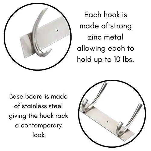 Stainless Steel Wall Mount 5 Hook Rack For Coats Hats Towels – Dual Hooks, Zinc Metal Hooks Up To 10 Lbs, Contemporary Design
Stainless Steel Wall Mount 5 Hook Rack For Coats Hats Towels – Dual Hooks, Zinc Metal Hooks Up To 10 Lbs, Contemporary Design