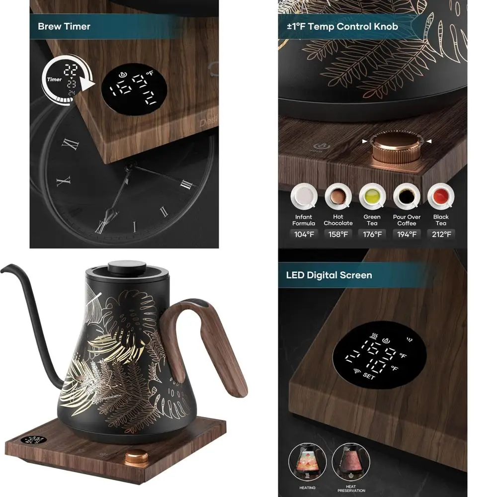 Stainless Steel Gooseneck Kettle with ±1°F Temperature Control, 0.9L Capacity for Coffee, Tea, and Boiling Water
Stainless Steel Gooseneck Kettle with ±1°F Temperature Control, 0.9L Capacity for Coffee, Tea, and Boiling Water