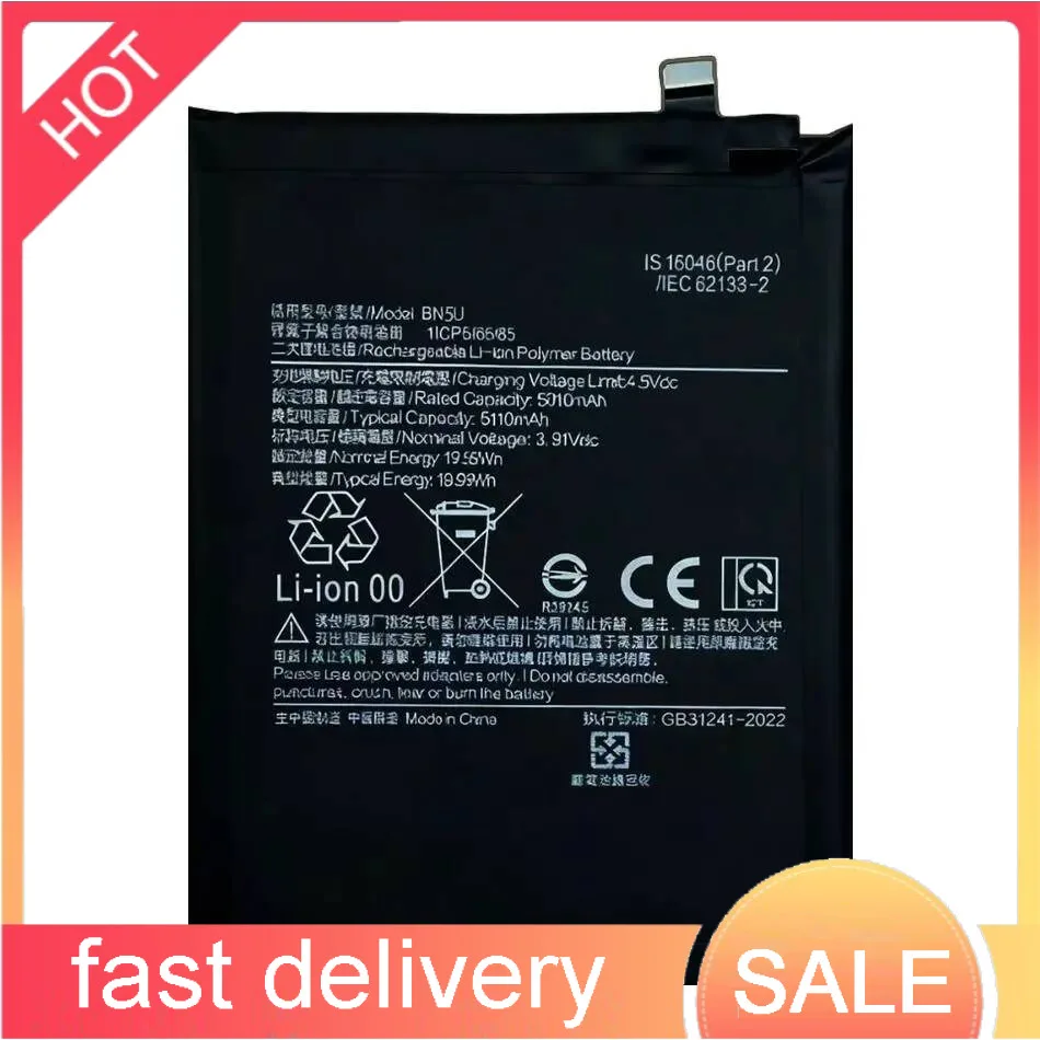 BN5U Mobile Phone Battery Safe Reliable Replacement 5110Mah For Xiaomi Redmi Note 14 5G Poco M7 Pro
BN5U Mobile Phone Battery Safe Reliable Replacement 5110Mah For Xiaomi Redmi Note 14 5G Poco M7 Pro