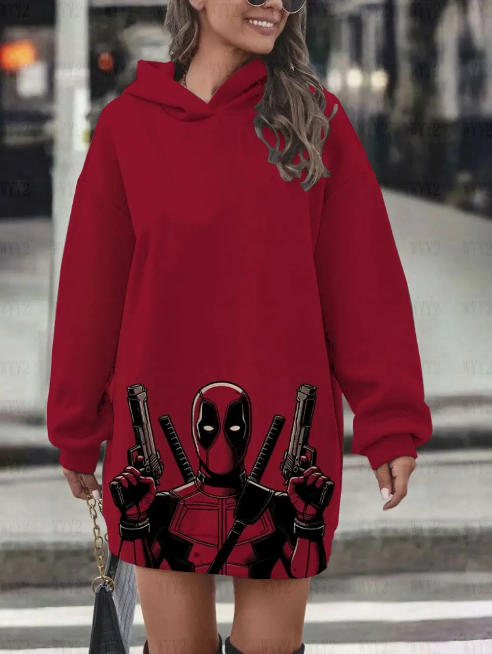 Deadpool series print hip-hop street sportswear casual comfortable loose fashion large size mid-length women's hoodie dress
Deadpool series print hip-hop street sportswear casual comfortable loose fashion large size mid-length women's hoodie dress