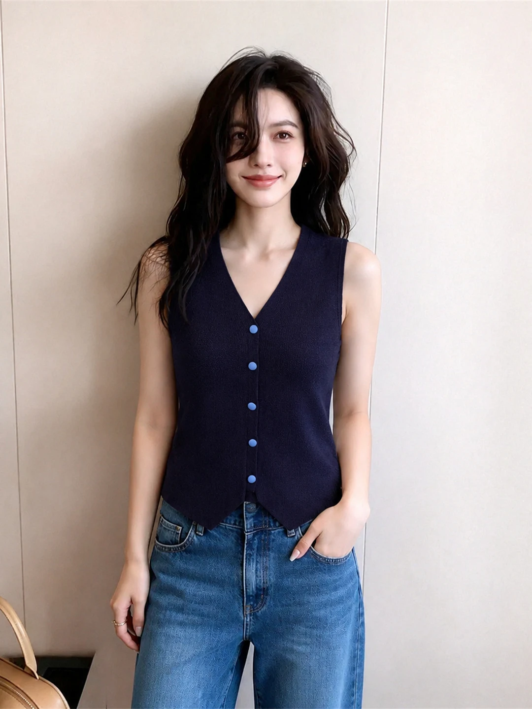 Comfortable V-Neck Knitted Vest Top Korean Style Commute Casual Sleeveless Summer Fashion Single Button Knitwear for Women
Comfortable V-Neck Knitted Vest Top Korean Style Commute Casual Sleeveless Summer Fashion Single Button Knitwear for Women