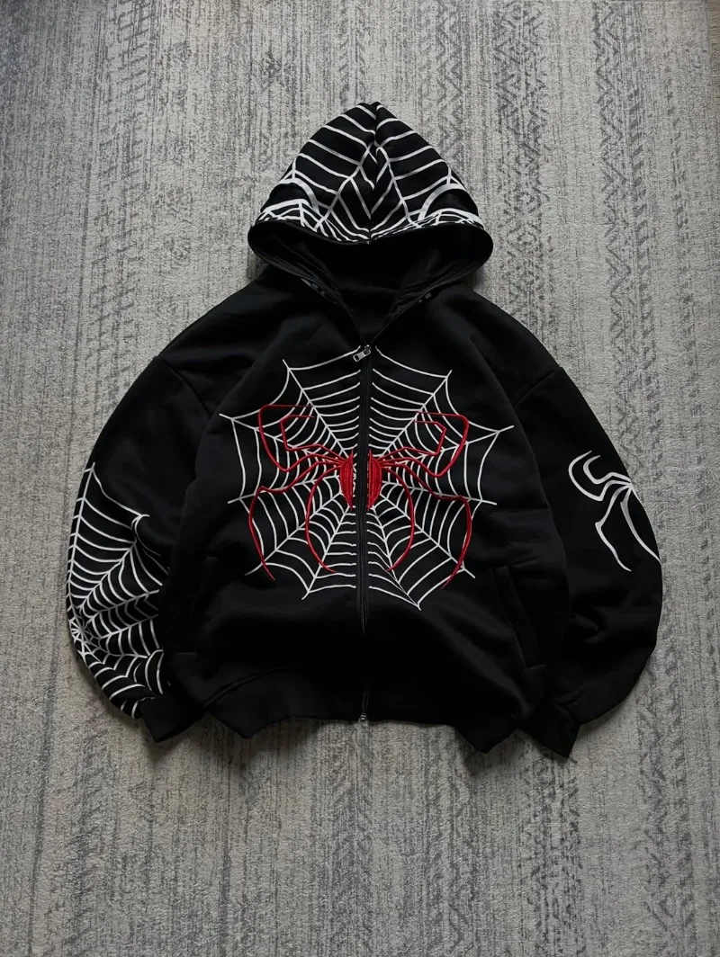 Худи Y2K в готическом стиле, новинка 2026 года, оверсайз, на молнии, для мужчин и женщин, черное, с вышивкой паутины и красного паука, графический принт, уличная одежда
Худи Y2K в готическом стиле, новинка 2026 года, оверсайз, на молнии, для мужчин и женщин, черное, с вышивкой паутины и красного паука, графический принт, уличная одежда