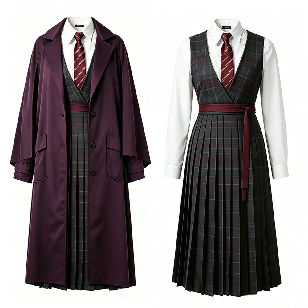 New TV Hermione Granger Uniform Set Purple Wizard Coat Tartan Pleated Dress with Tie Belt Dark Academia Hogwarts Cosplay Costume
New TV Hermione Granger Uniform Set Purple Wizard Coat Tartan Pleated Dress with Tie Belt Dark Academia Hogwarts Cosplay Costume