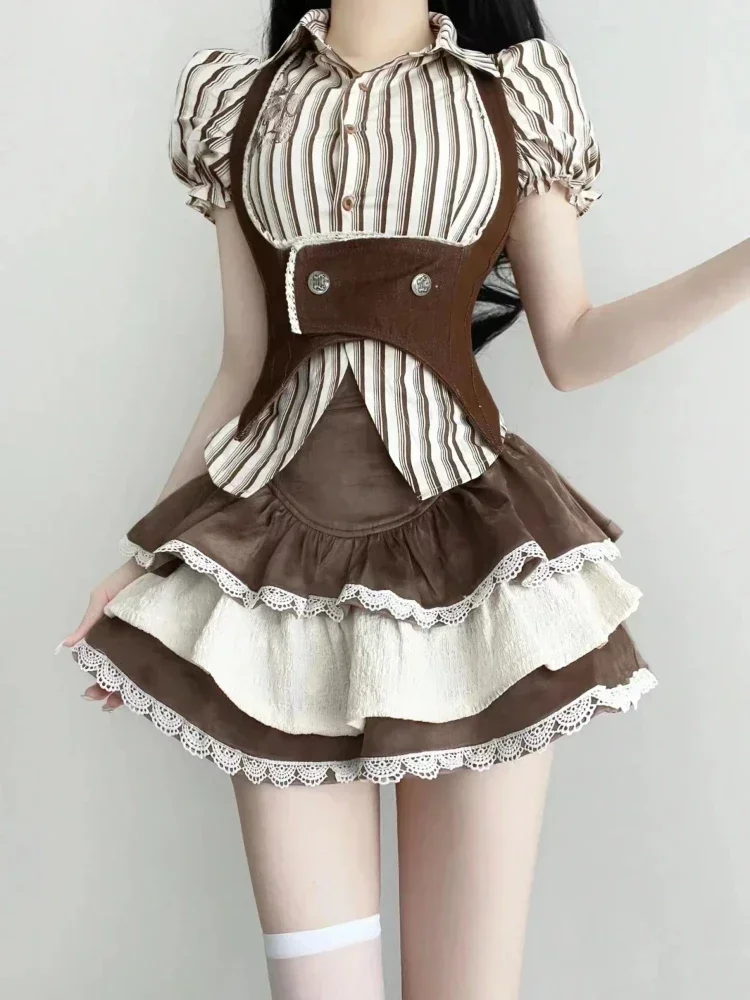 Fashion Vintage Y2k 3 Piece Sets 2024 Summer Striped Shirt Slim Vest High Waist Lace Mini Skirt Lolita Japanese Suit Woman Chic
Fashion Vintage Y2k 3 Piece Sets 2024 Summer Striped Shirt Slim Vest High Waist Lace Mini Skirt Lolita Japanese Suit Woman Chic