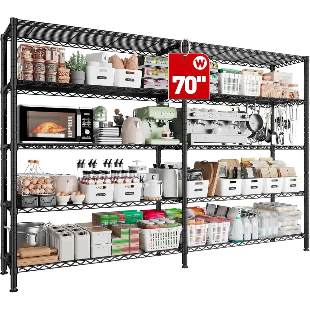 70" W Storage Shelves Load 1600LBS,Metal Shelving 5-Tier Wire Shelving Unit Garage Shelving or Storage Adjustable Metal Shelves,
70" W Storage Shelves Load 1600LBS,Metal Shelving 5-Tier Wire Shelving Unit Garage Shelving or Storage Adjustable Metal Shelves,