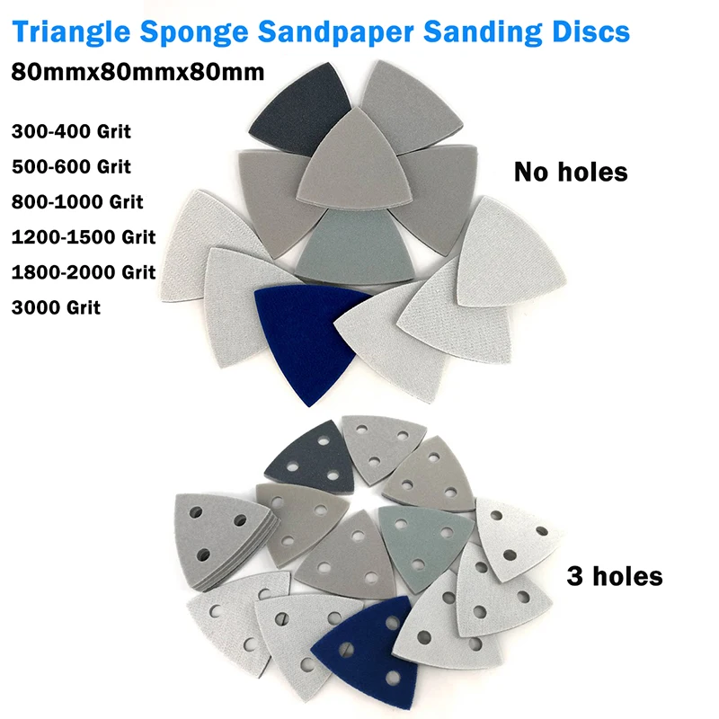 80x80x80mm Flocked Triangle Sponge Sandpaper Sanding Discs Pad No hole/3 Holes 300-3000 Grit Wet&Dry for Polishing&Grinding
80x80x80mm Flocked Triangle Sponge Sandpaper Sanding Discs Pad No hole/3 Holes 300-3000 Grit Wet&Dry for Polishing&Grinding