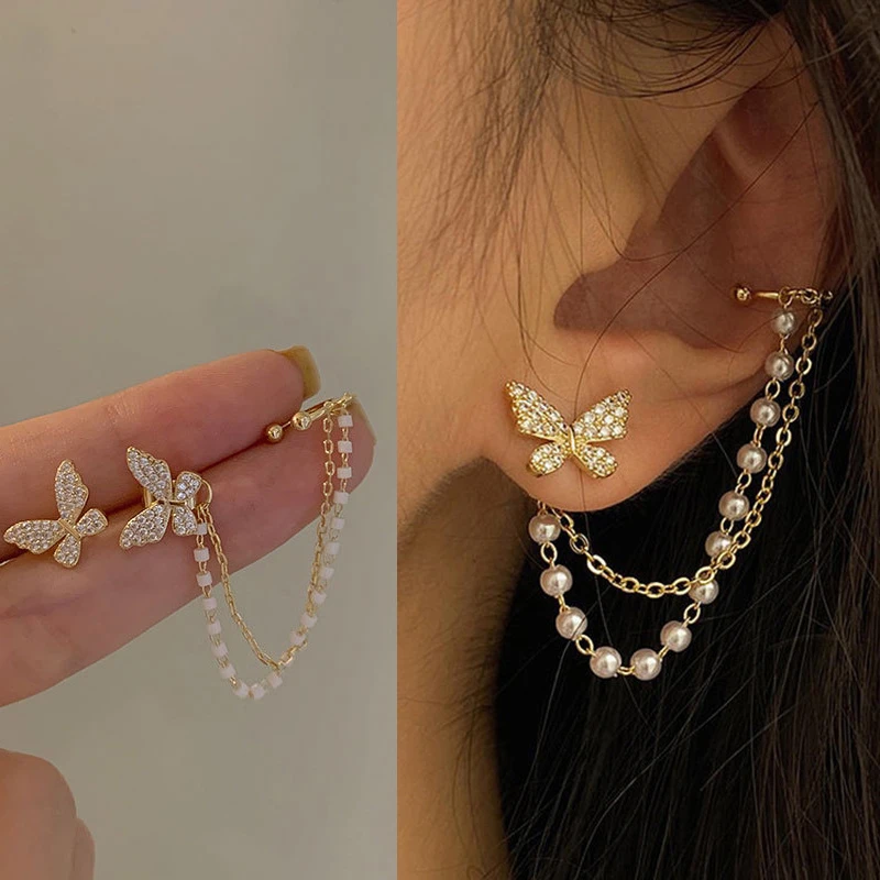 Korean Elegant Cute Rhinestone Butterfly Stud Earrings For Women Girls Fashion Metal Chain Jewelry Gifts
Korean Elegant Cute Rhinestone Butterfly Stud Earrings For Women Girls Fashion Metal Chain Jewelry Gifts