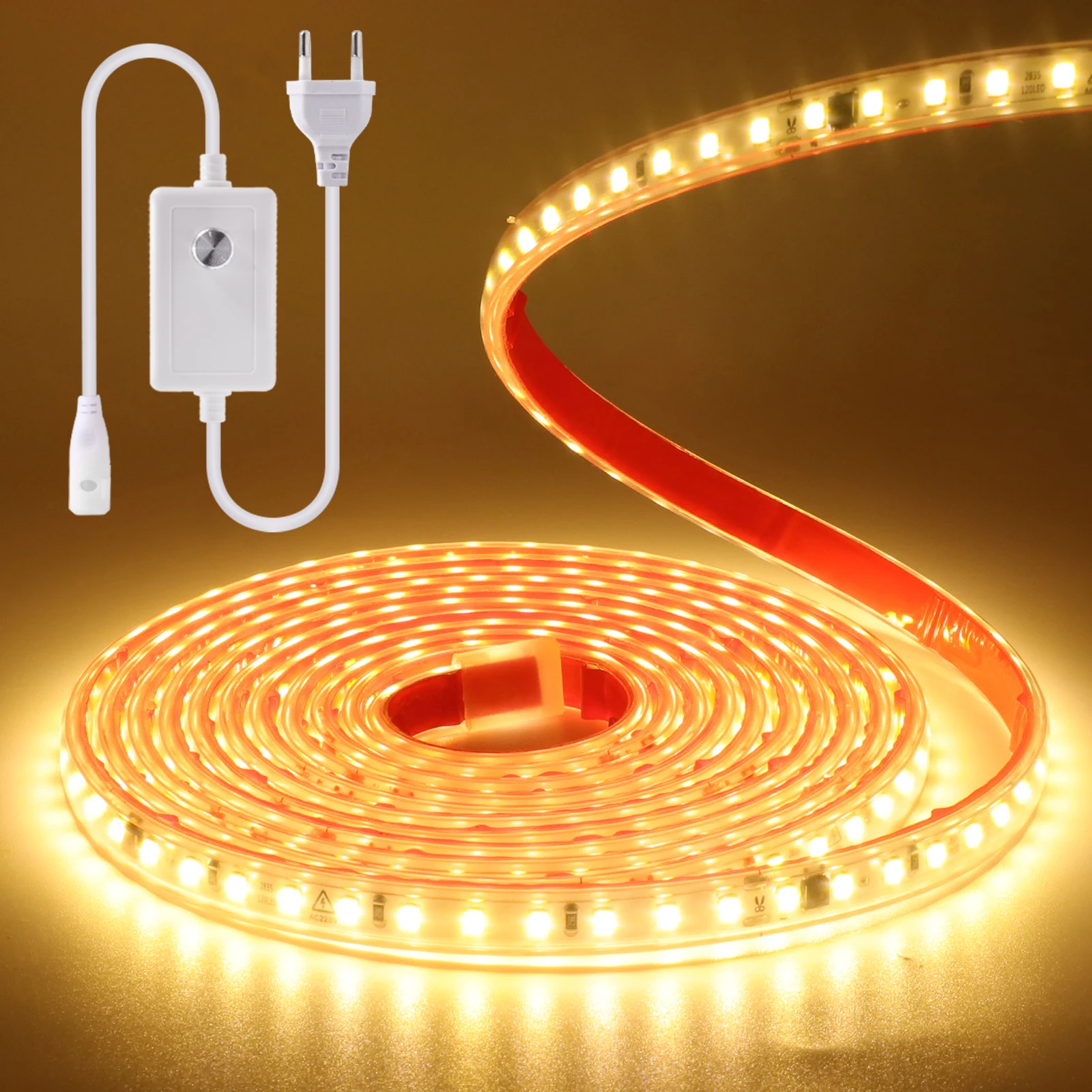 220V Waterproof LED Strip Light High Brightness 2835 120LEDs/m Flexible LED Tape For Home Kitchen Garden Decoration With Dimmer
220V Waterproof LED Strip Light High Brightness 2835 120LEDs/m Flexible LED Tape For Home Kitchen Garden Decoration With Dimmer