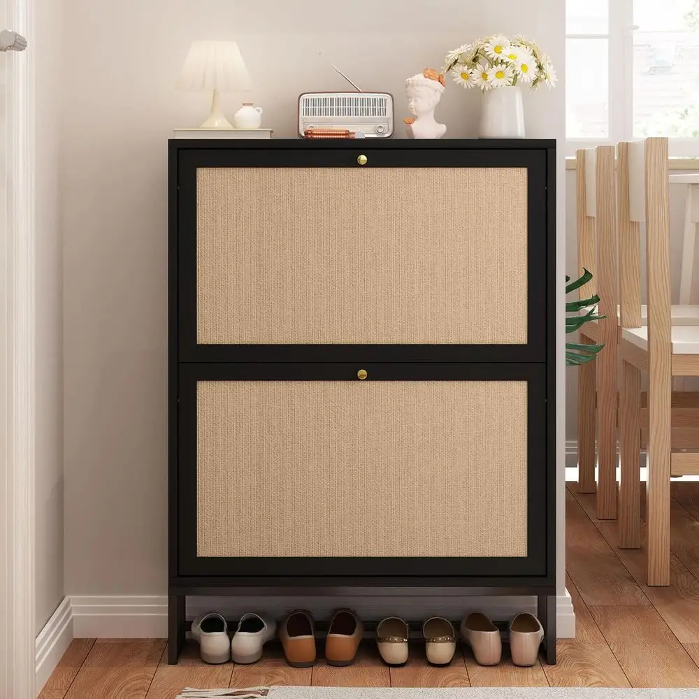 Black Narrow Shoe Cabinet, Hidden Slim Shoe Storage Cabinet or Entryway, 25.6"x34.7" lip Der Shoe Oraganizer Rack with Metal Bas
Black Narrow Shoe Cabinet, Hidden Slim Shoe Storage Cabinet or Entryway, 25.6"x34.7" lip Der Shoe Oraganizer Rack with Metal Bas
