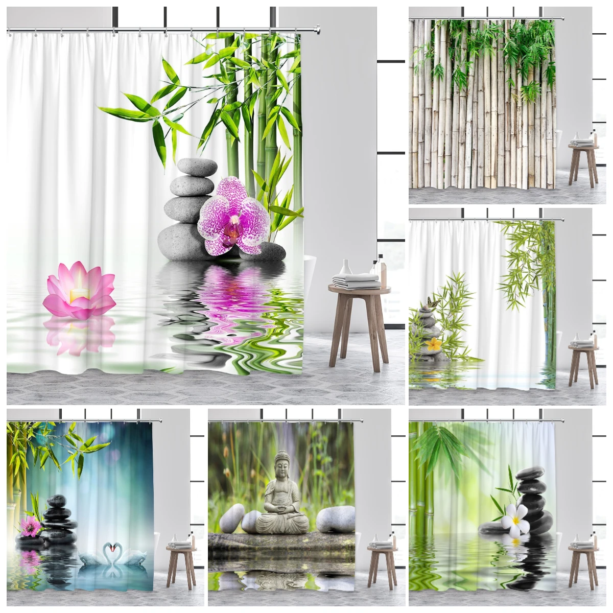 Zen Shower Curtain Green Bamboo Buddha Pink Orchid Lotus Swan Spa Nature Scenery Bathroom Curtains Fabric Home Decor with Hooks
Zen Shower Curtain Green Bamboo Buddha Pink Orchid Lotus Swan Spa Nature Scenery Bathroom Curtains Fabric Home Decor with Hooks