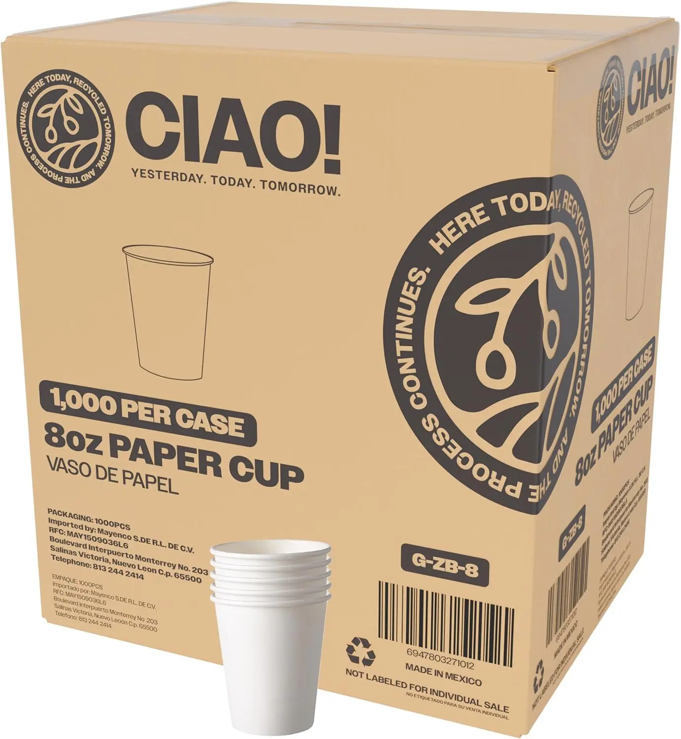 8oz White Paper Hot Cup, Disposable, 80mm Diameter 1,000 Count
8oz White Paper Hot Cup, Disposable, 80mm Diameter 1,000 Count