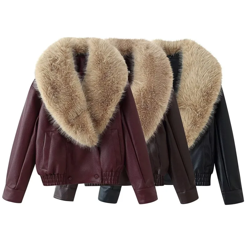 Женская куртка из искусственной кожи, повседневная двубортная женская куртка со съемным большим меховым воротником и длинными рукавами, уличные женские топы
Женская куртка из искусственной кожи, повседневная двубортная женская куртка со съемным большим меховым воротником и длинными рукавами, уличные женские топы