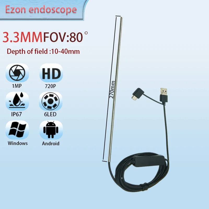 1MP 3.3mm 80° Long Tube Industrial Endoscope Camera for Pipelines 2m USB Type-C Android 3-in-1 soft wire Endoscope Probe
1MP 3.3mm 80° Long Tube Industrial Endoscope Camera for Pipelines 2m USB Type-C Android 3-in-1 soft wire Endoscope Probe