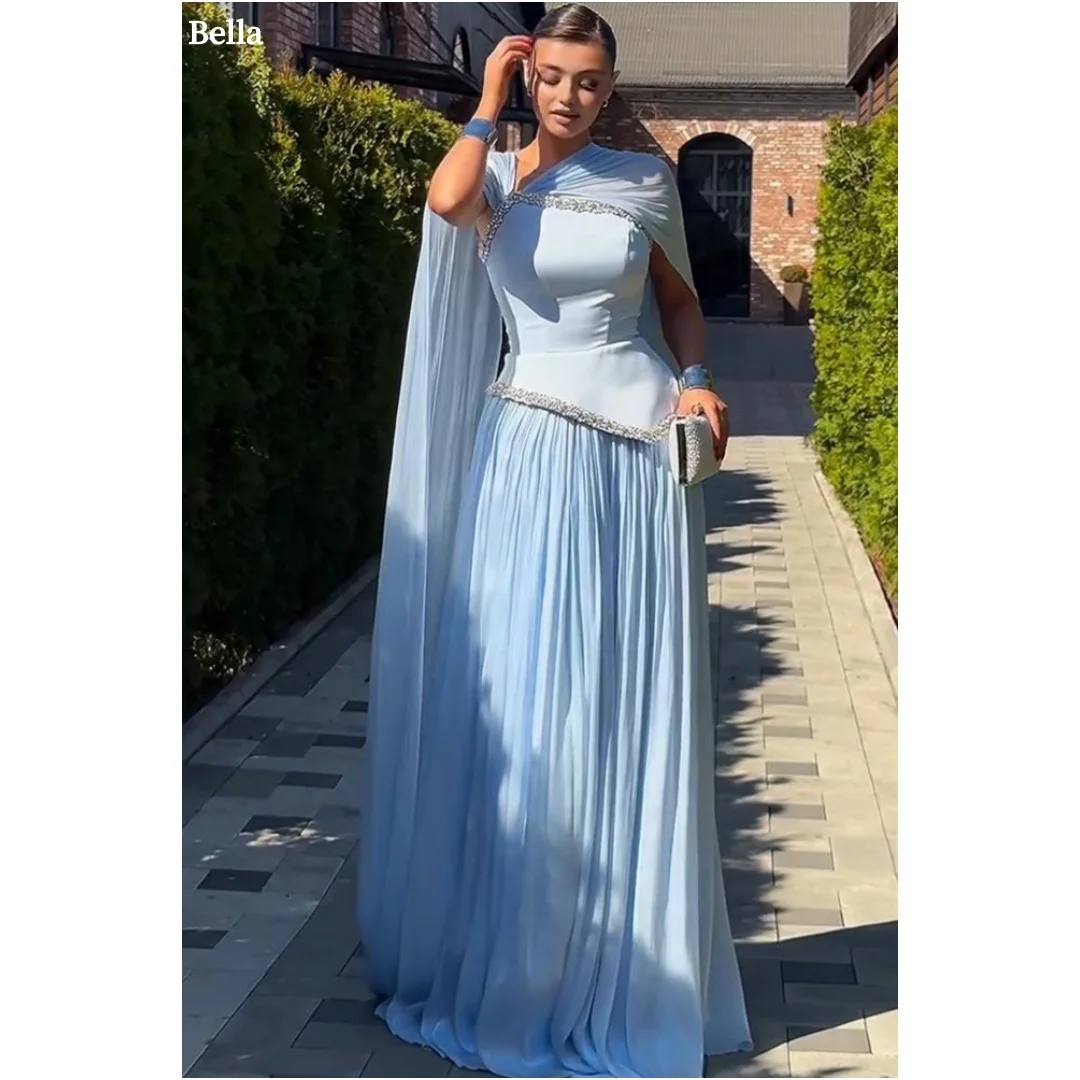 Bella Customized Chiffon Cape Sleeve A-Line Dress Lace-Up Corset Backless vestidos de noche Elegant Beaded Trim Formal Evening
Bella Customized Chiffon Cape Sleeve A-Line Dress Lace-Up Corset Backless vestidos de noche Elegant Beaded Trim Formal Evening