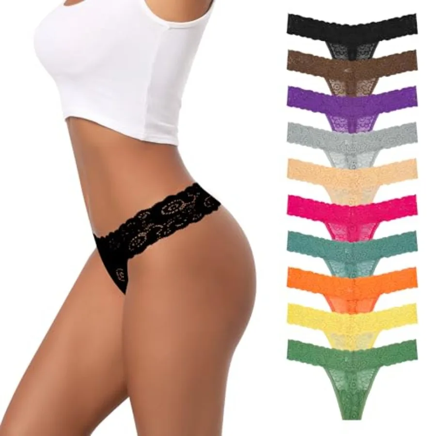 Cotton Lace Thongs for Women Seamless Sexy Low Rise Underwear No Show T-Back Panties Comfort Tanga pack 10 XS-4XL
Cotton Lace Thongs for Women Seamless Sexy Low Rise Underwear No Show T-Back Panties Comfort Tanga pack 10 XS-4XL