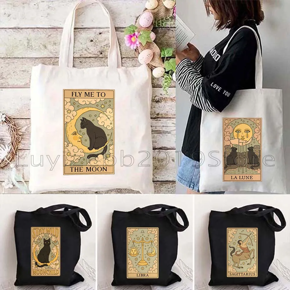 Кошки Ла Люна Солнце Луна Зодиак Водолей Овен Дева Телец Стрелец Карта Таро Женская сумка через плечо Harajuku Сумка-шоппер
Кошки Ла Люна Солнце Луна Зодиак Водолей Овен Дева Телец Стрелец Карта Таро Женская сумка через плечо Harajuku Сумка-шоппер
