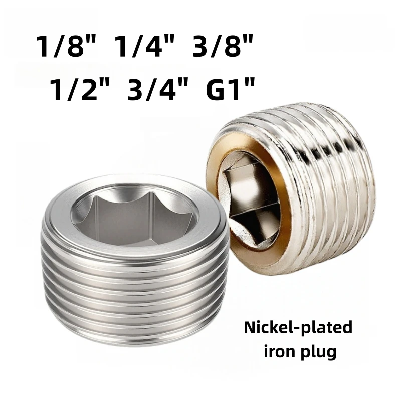 Nickel-plated Iron Plug Inner Hexagon Pipe Connector 1/8 1/4 3/8 1/2 3/4 1 BSPMale Thread Countersunk End Plug Pneumatic Fitting
Nickel-plated Iron Plug Inner Hexagon Pipe Connector 1/8 1/4 3/8 1/2 3/4 1 BSPMale Thread Countersunk End Plug Pneumatic Fitting