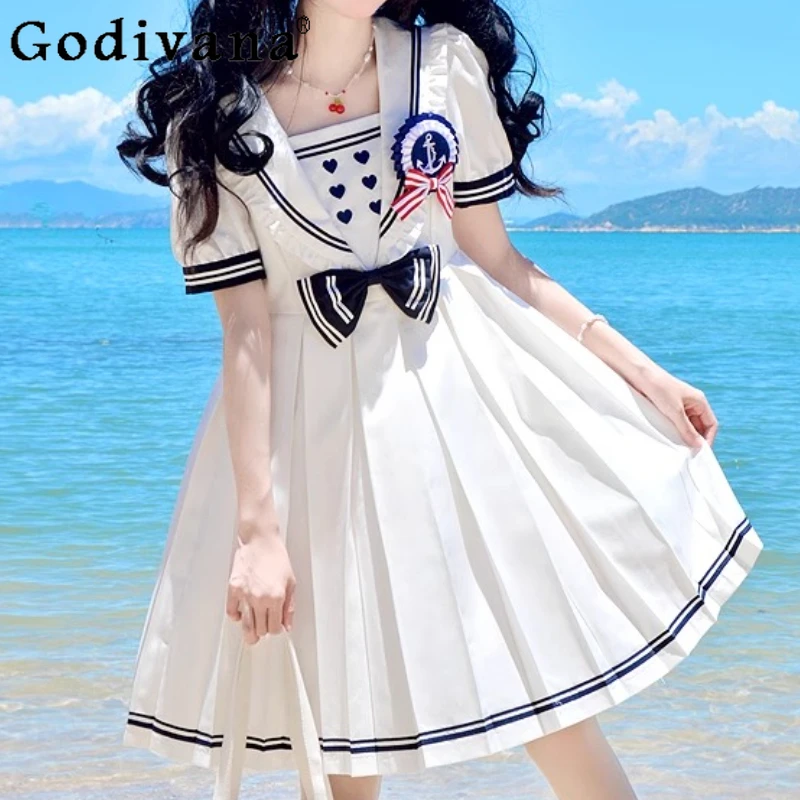 Youthful Exuberance College Style Sailor JK Uniform Cute Bow Dress Summer New Seaside Girl Short Sleeve Sweet High Waist Dresses
Youthful Exuberance College Style Sailor JK Uniform Cute Bow Dress Summer New Seaside Girl Short Sleeve Sweet High Waist Dresses