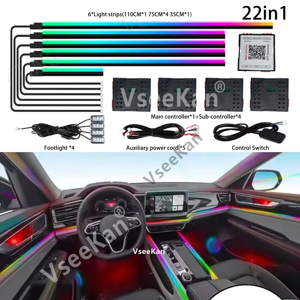 6in1 18in1 22in1 Car Ambient Lights Symphony LED Interior Acrylic Strips Atmosphere Light Button APP Control RGB 64 Colors 12V
6in1 18in1 22in1 Car Ambient Lights Symphony LED Interior Acrylic Strips Atmosphere Light Button APP Control RGB 64 Colors 12V