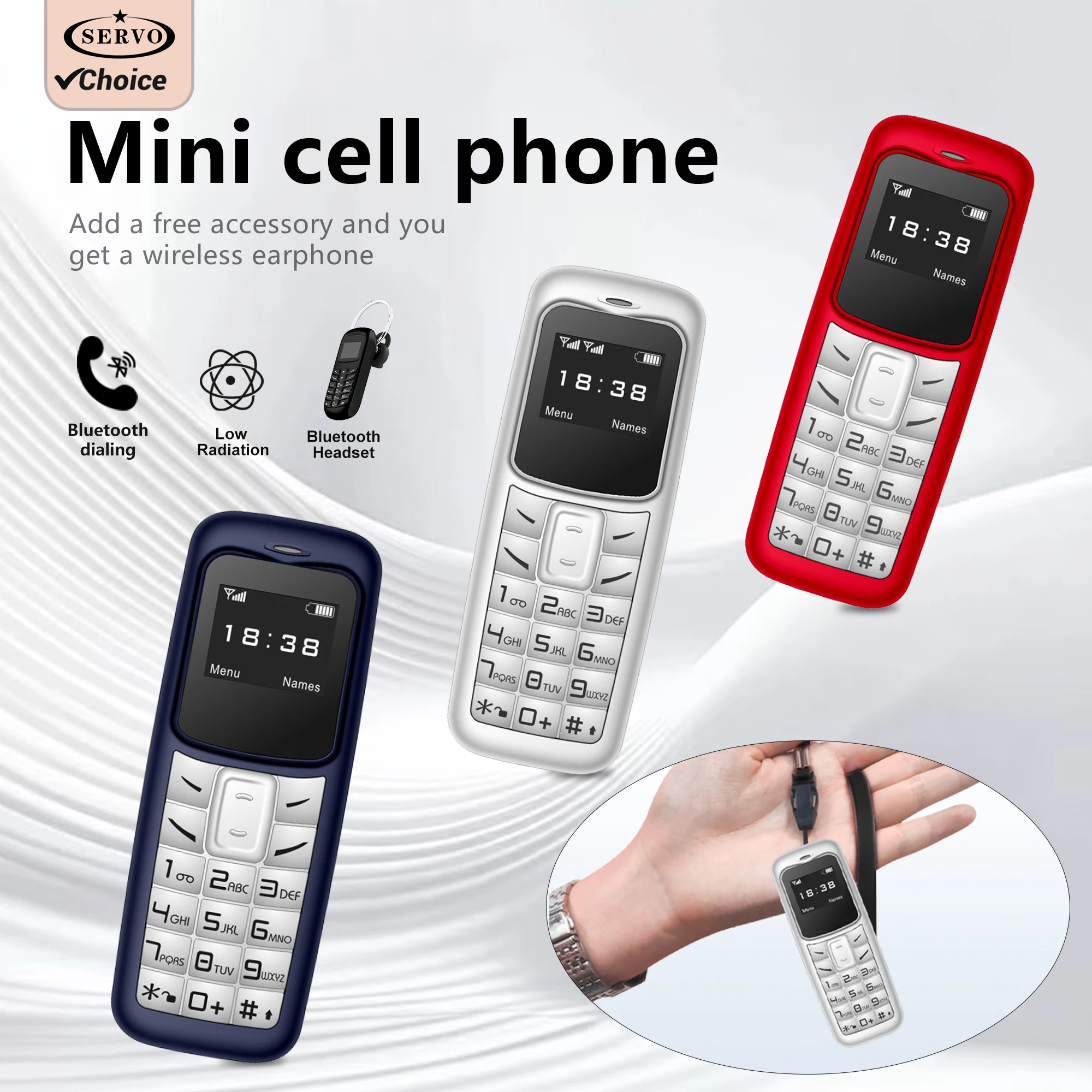 SERVO Mini Mobile Phone 2G GSM Bluetooth Dial Wireless Headset Music Playback Alarm Clock Low MP3 MP4 Radiation Cell Phone
SERVO Mini Mobile Phone 2G GSM Bluetooth Dial Wireless Headset Music Playback Alarm Clock Low MP3 MP4 Radiation Cell Phone